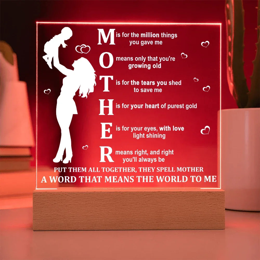 Mother Acrylic LED Plaque – A Word That Means the World to Me | Heartfelt Mother's Day Gift