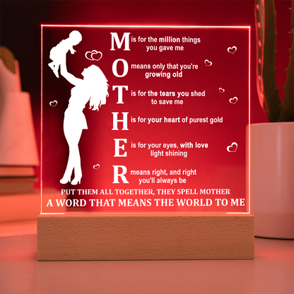 Mother Acrylic LED Plaque – A Word That Means the World to Me | Heartfelt Mother's Day Gift - Mallard Moon Gift Shop