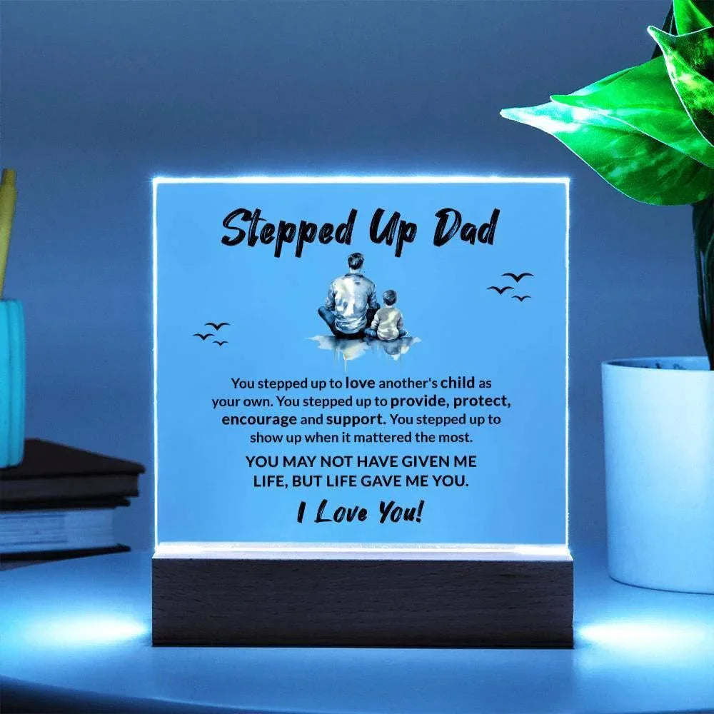 Stepped Up Dad Life Gave Me You Acrylic Plaque with LED Wooden Base