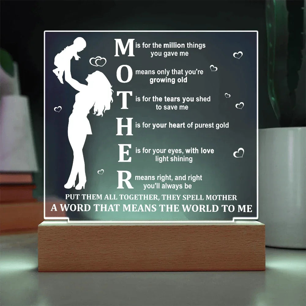 Mother Acrylic LED Plaque – A Word That Means the World to Me | Heartfelt Mother's Day Gift