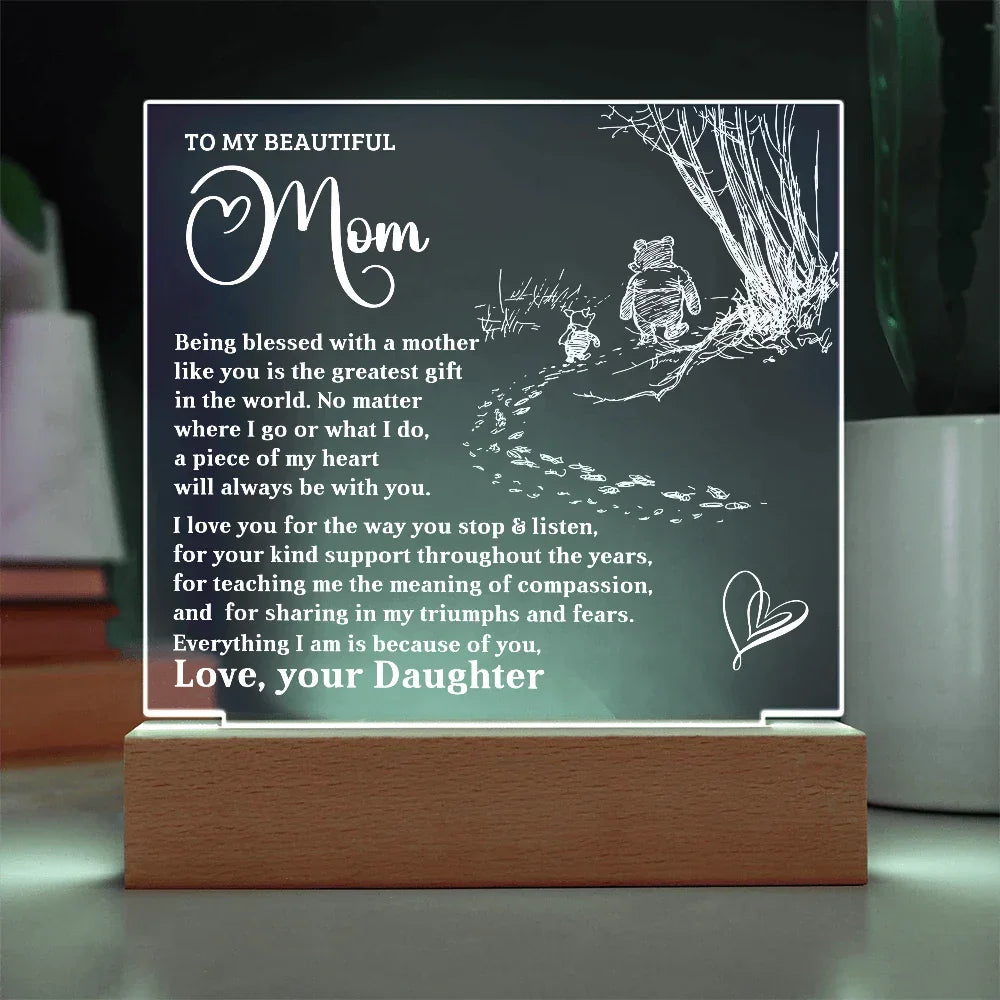 To My Beautiful Mom - Personalized LED Lighted Acrylic Plaque Keepsake - The Greatest Gift