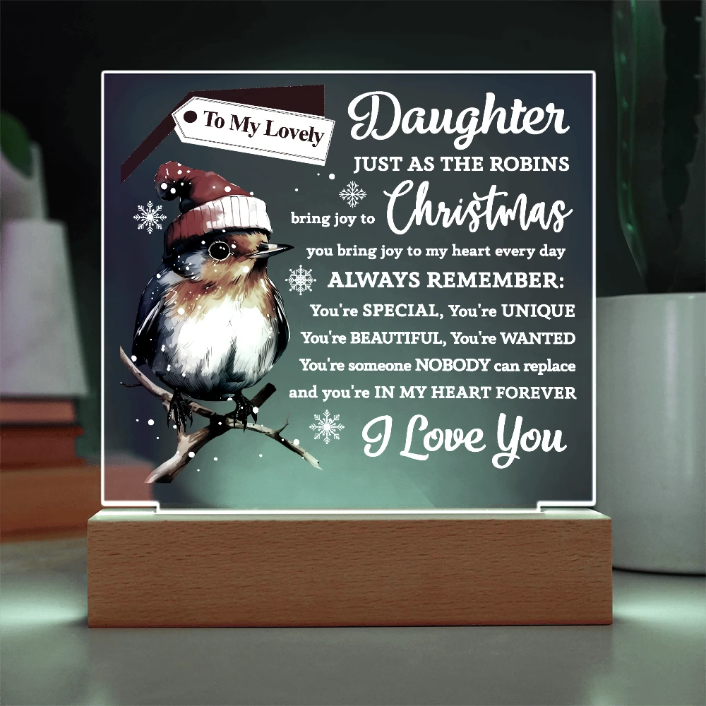 To My Lovely Daughter Robin Acrylic Plaque – Christmas LED Light Gift from Mom or Dad | Heartfelt Holiday Keepsake