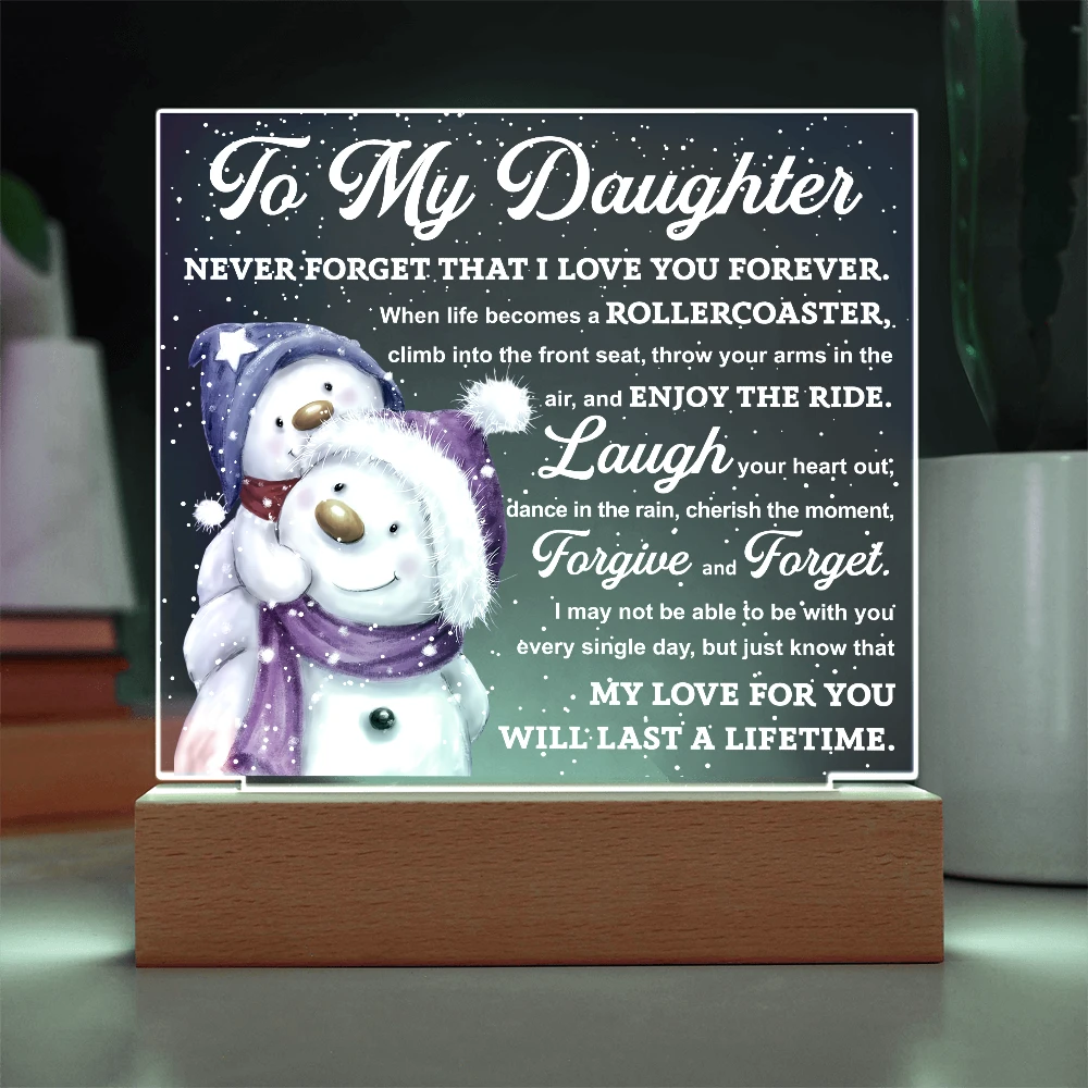 To My Daughter Snowman Acrylic Plaque – Winter Christmas Gift from Mom or Dad | “Love You Forever” LED Light Display