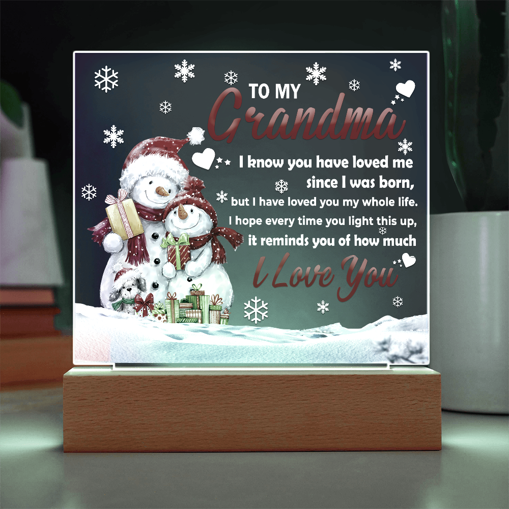 To My Grandma Acrylic Plaque – Snowman Family LED Light Gift | Heartfelt “I Love You” Christmas Keepsake for Grandmother