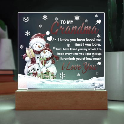 To My Grandma Acrylic Plaque – Snowman Family LED Light Gift | Heartfelt “I Love You” Christmas Keepsake for Grandmother