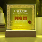 World's Greatest Mom Personalized Certificate – LED Acrylic Plaque Gift for Mother's Day