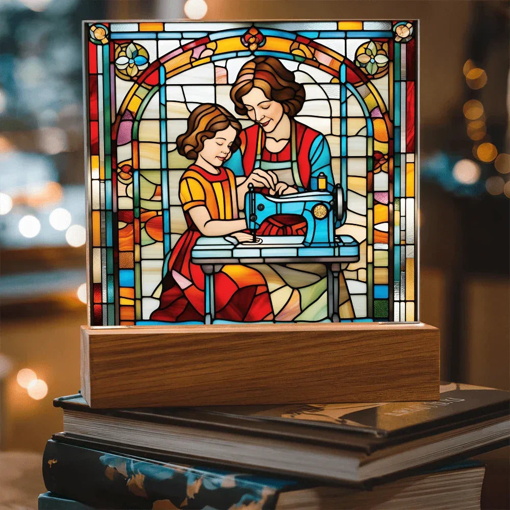 Sewing Together - Stained Glass Style LED Acrylic Plaque – A Heartfelt Gift for Quilters, Crafters, and Mothers