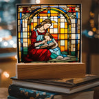 Mother and Child Reading Together Stained-Glass Style LED Acrylic Plaque – A Heartfelt Gift for Moms and Book-Loving Families