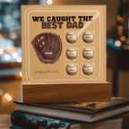 We Caught the Best Dad – Custom Baseball Glove Acrylic Plaque with Kids' Names – Personalized Father's Day Gift with LED Base Option