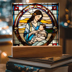 Brunette Mother and Baby - Stained Glass Style LED Acrylic Plaque – A Cherished Gift for Mother's Day or New Moms