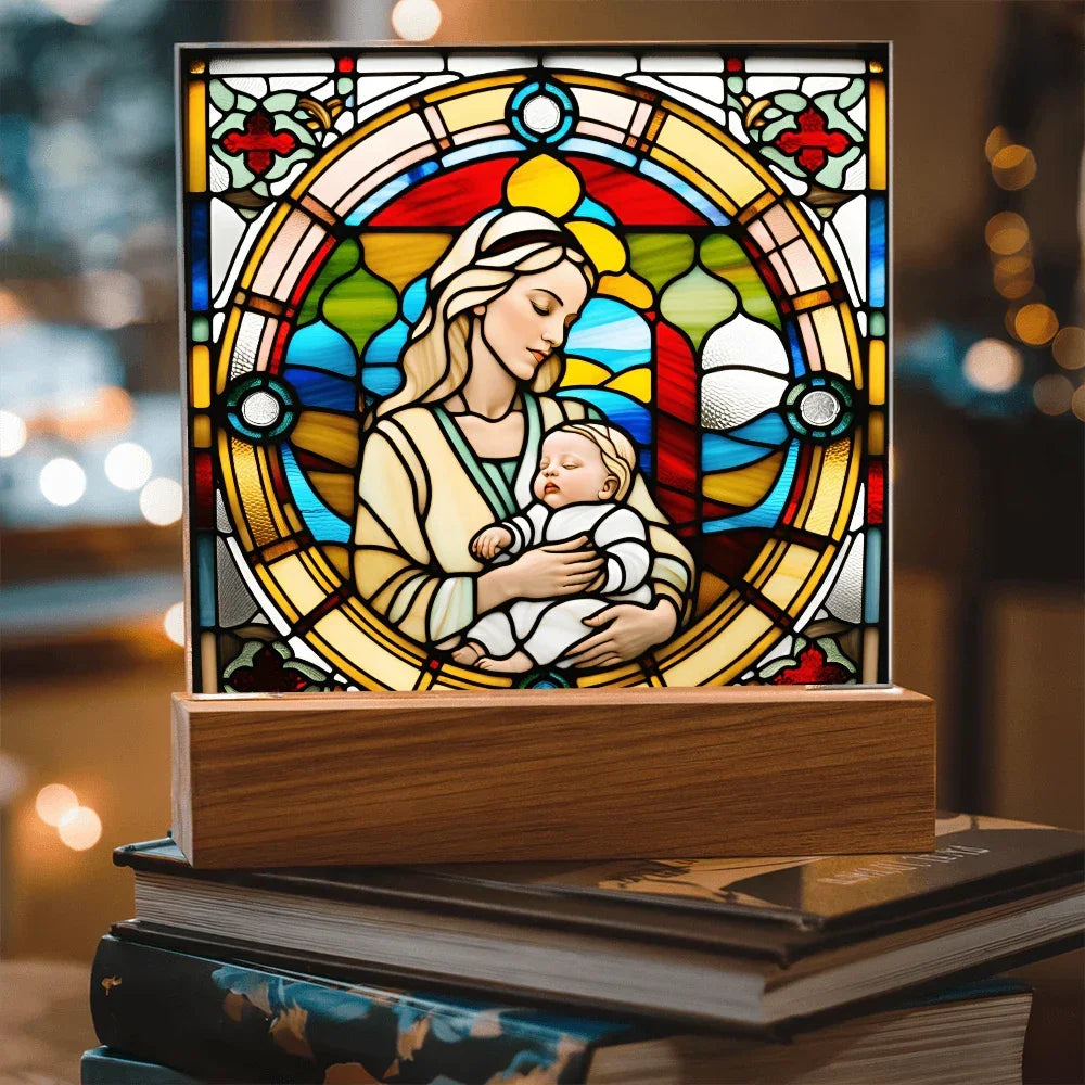 Forever Cradled Stained Glass Style LED Acrylic Plaque – A Touching Tribute for New Moms and Baby Celebrations