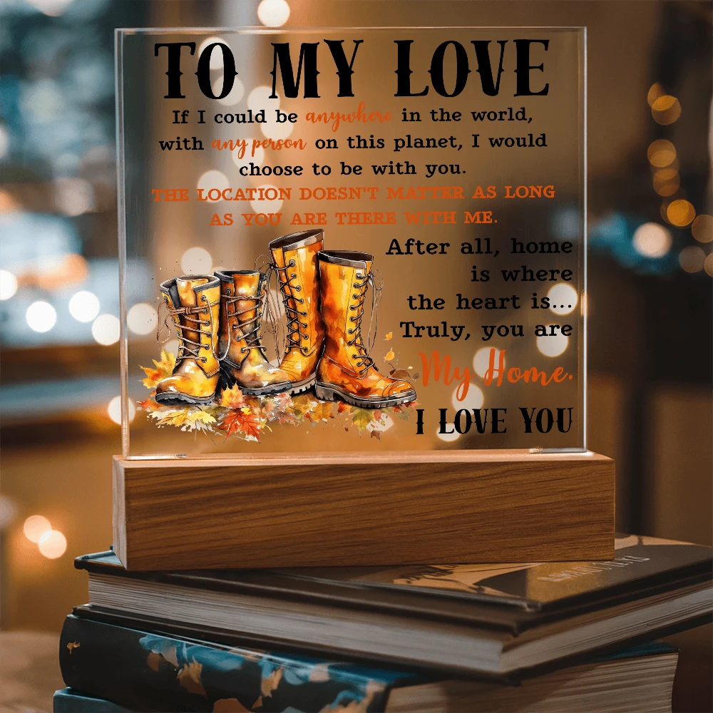 To My Love Acrylic Plaque – Romantic Fall Gift for Husband, Wife, or Partner | “You Are My Home” LED Light Display