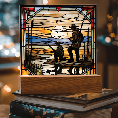 Father and Son Duck Hunting - Stained Glass Style LED Acrylic Plaque – A Meaningful Gift for Hunters and Outdoorsmen - Mallard Moon Gift Shop