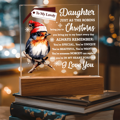 To My Lovely Daughter Robin Acrylic Plaque – Christmas LED Light Gift from Mom or Dad | Heartfelt Holiday Keepsake