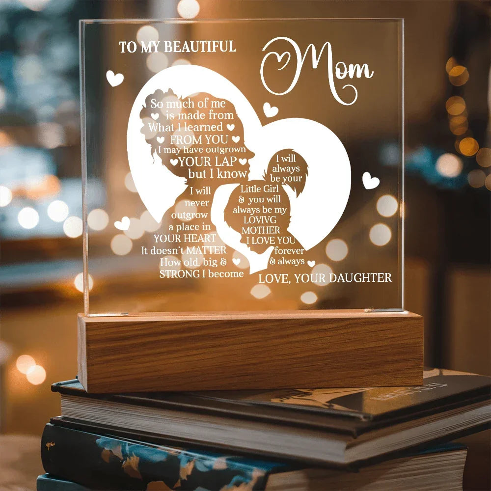 To My Beautiful Mom – Heartfelt Acrylic Plaque Gift from Daughter | Forever Your Little Girl LED Keepsake