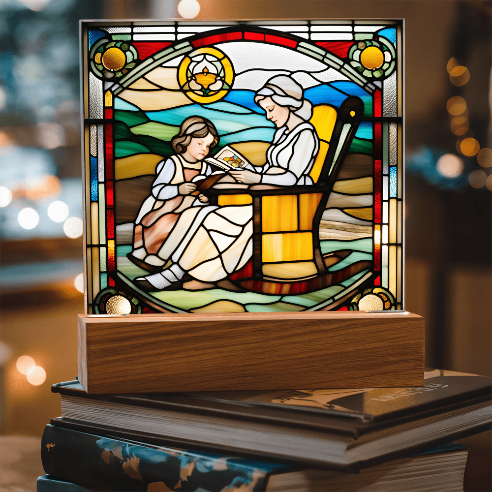 Grandmother and Granddaughter - Stained Glass Style LED Acrylic Plaque – A Touching Gift of Love and Legacy - Mallard Moon Gift Shop