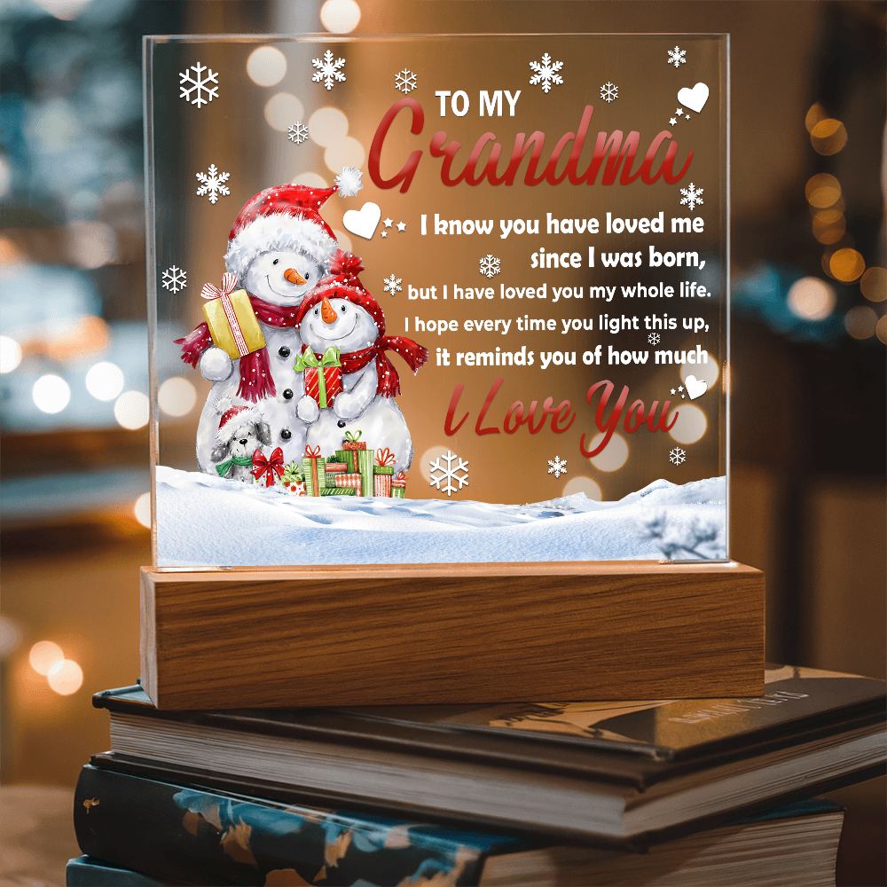 To My Grandma Acrylic Plaque – Snowman Family LED Light Gift | Heartfelt “I Love You” Christmas Keepsake for Grandmother