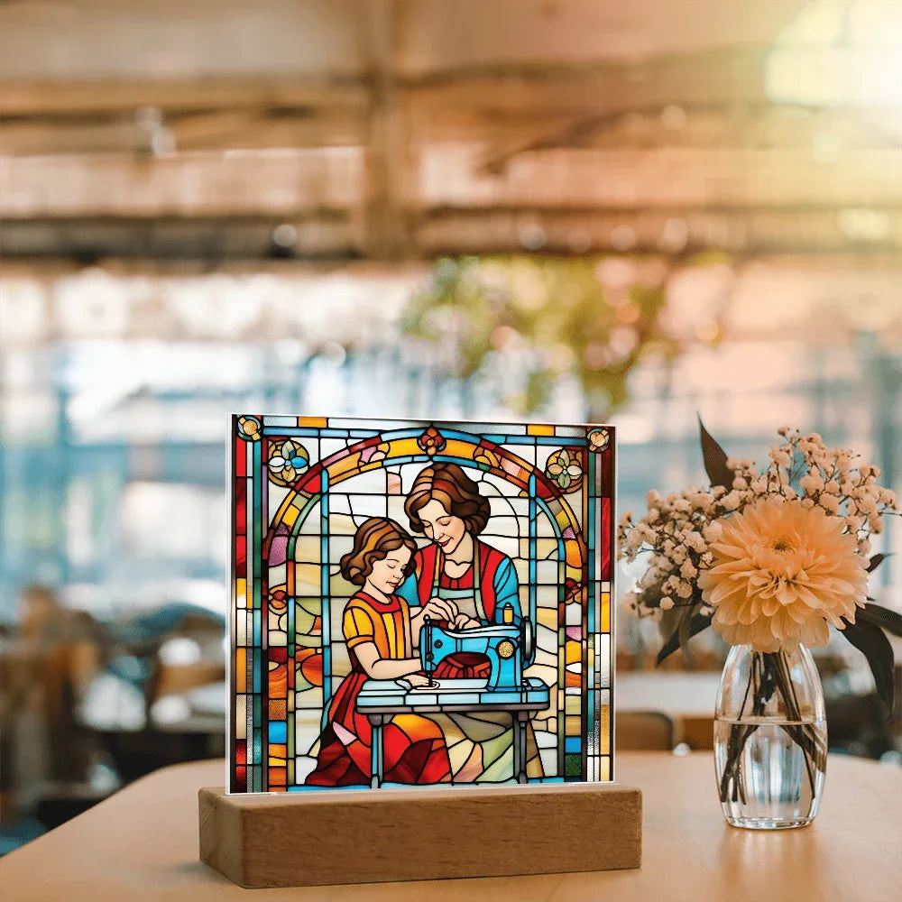 Sewing Together - Stained Glass Style LED Acrylic Plaque – A Heartfelt Gift for Quilters, Crafters, and Mothers