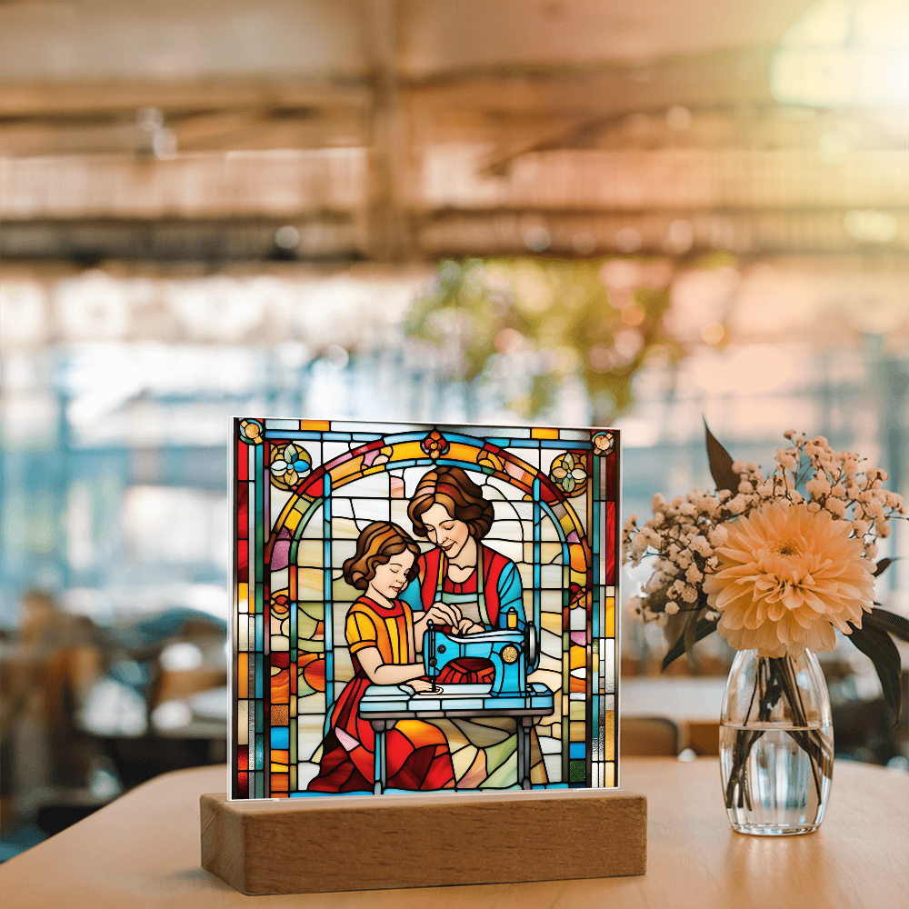 Sewing Together - Stained Glass Style LED Acrylic Plaque – A Heartfelt Gift for Quilters, Crafters, and Mothers - Mallard Moon Gift Shop