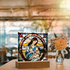 Brunette Mother and Baby - Stained Glass Style LED Acrylic Plaque – A Cherished Gift for Mother's Day or New Moms
