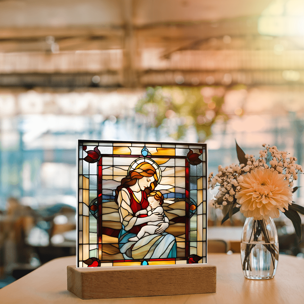 Redhead Mother and Baby - Stained Glass Style LED Acrylic Plaque – A Radiant Keepsake for New Moms and Mother's Day - Mallard Moon Gift Shop