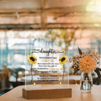 Daughter Sunflower Acrylic Plaque with LED Lighted Wooden Base Meaningful Birthday, Graduation, or Christmas Present Gift from Mom