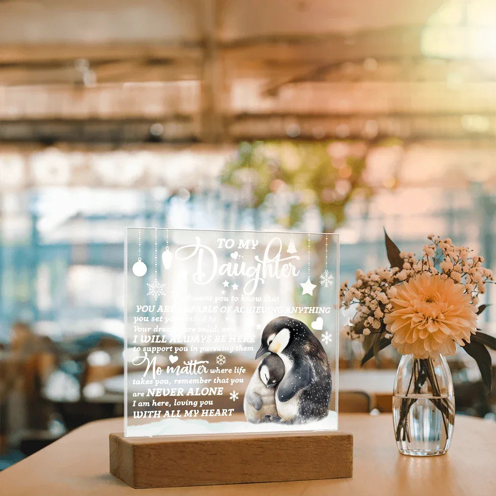 Daughter Penguin Acrylic Plaque – Heartfelt Christmas or Birthday Gift from Mom or Dad | “You Are Capable” LED Light Display