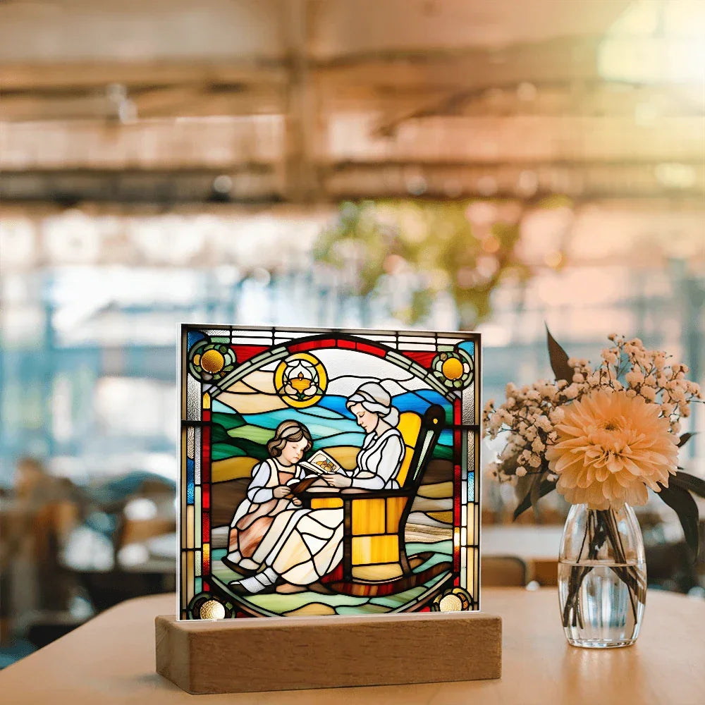 Grandmother and Granddaughter - Stained Glass Style LED Acrylic Plaque – A Touching Gift of Love and Legacy