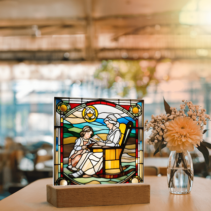 Grandmother and Granddaughter - Stained Glass Style LED Acrylic Plaque – A Touching Gift of Love and Legacy - Mallard Moon Gift Shop