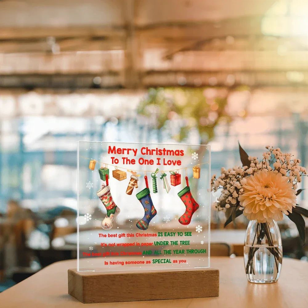Merry Christmas to the One I Love Acrylic Plaque – Romantic Holiday LED Light Gift | Christmas Stockings Home Décor