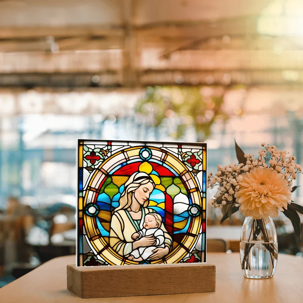 Forever Cradled Stained Glass Style LED Acrylic Plaque – A Touching Tribute for New Moms and Baby Celebrations