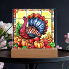 Thanksgiving Turkey Stained-glass Acrylic Square LED Lighted Wooden Base