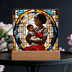 Black Mother and Baby Stained Glass Style LED Acrylic Plaque – A Powerful Tribute for New Moms and Mother's Day