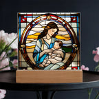 Brunette Mother and Baby - Stained Glass Style LED Acrylic Plaque – A Cherished Gift for Mother's Day or New Moms