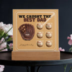 We Caught the Best Dad – Custom Baseball Glove Acrylic Plaque with Kids' Names – Personalized Father's Day Gift with LED Base Option