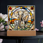 Elephant Mother and Baby Calf - Stained Glass Style LED Acrylic Plaque – A Symbol of Strength, Love, and Family
