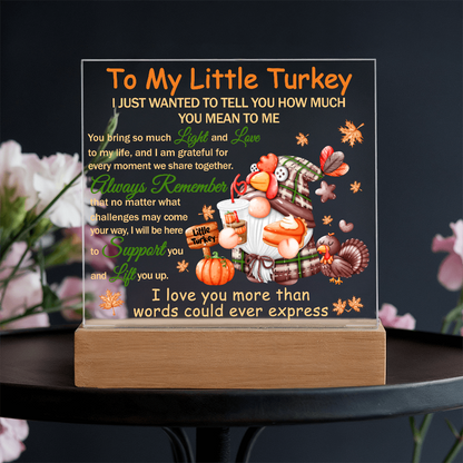 To My Little Turkey Acrylic Plaque – Heartfelt Thanksgiving Gift for Child, Grandchild, or Loved One | Cute Fall Message Keepsake | LED Light Base Option
