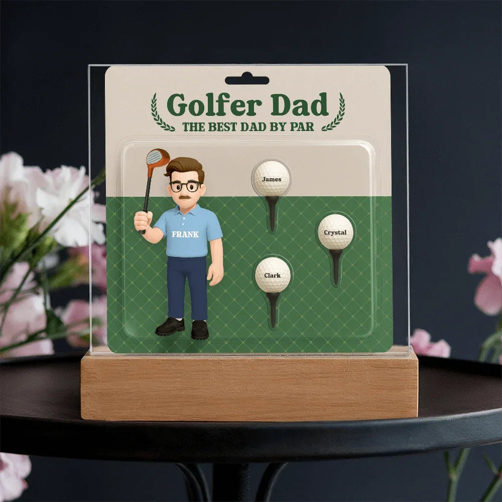 Golfer Dad Personalized Gift Plaque – Custom Golf Balls with Kids' Names – “The Best Dad by Par” Father's Day Gift from Children