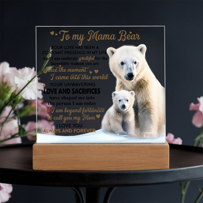 To My Mama Bear Acrylic Plaque – Polar Bear LED Light Gift | Heartfelt “Always and Forever” Keepsake for Mom