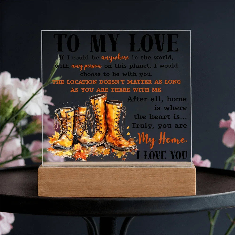 To My Love Acrylic Plaque – Romantic Fall Gift for Husband, Wife, or Partner | “You Are My Home” LED Light Display