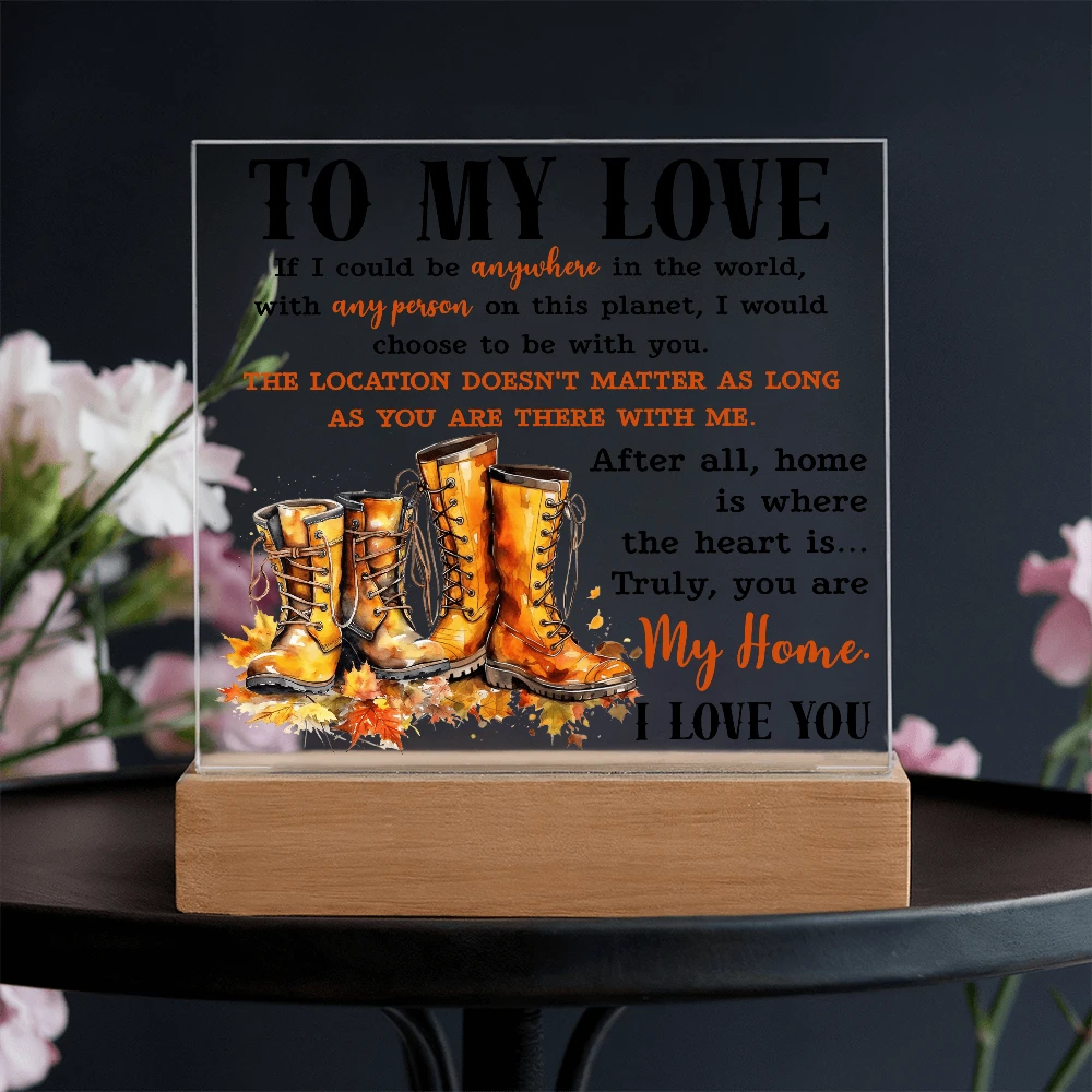 To My Love Acrylic Plaque – Romantic Fall Gift for Husband, Wife, or Partner | “You Are My Home” LED Light Display