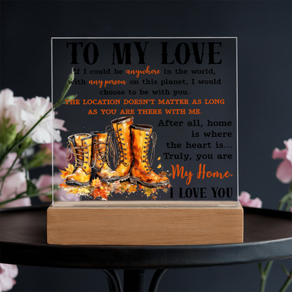To My Love Acrylic Plaque – Romantic Fall Gift for Husband, Wife, or Partner | “You Are My Home” LED Light Display