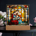 Mother and Child Reading Together Stained-Glass Style LED Acrylic Plaque – A Heartfelt Gift for Moms and Book-Loving Families