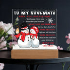 To My Soulmate Acrylic Plaque – Snowman Couple LED Light Gift | “I Love You More” Romantic Christmas Keepsake