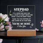 Stepdad Acrylic LED Plaque – “You're My Hero” Personalized Gift with Custom Name for Father's Day, Birthday, or Christmas