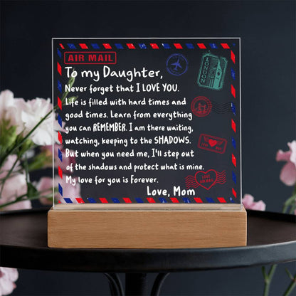 To My Daughter Airmail Acrylic Plaque – Love from Mom | Heartfelt LED Light Gift with Message of Strength and Protection