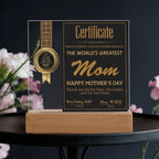 World's Greatest Mom Certificate LED Acrylic Plaque – Personalized Best Mom Award 2025 Mother's Day Gift