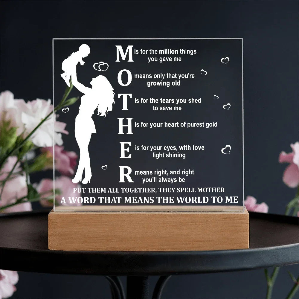 Mother Acrylic LED Plaque – A Word That Means the World to Me | Heartfelt Mother's Day Gift