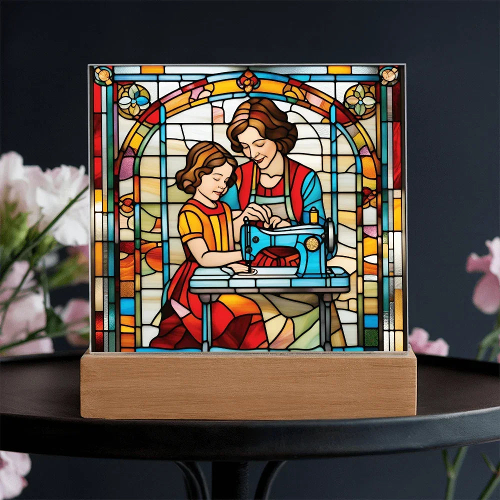 Sewing Together - Stained Glass Style LED Acrylic Plaque – A Heartfelt Gift for Quilters, Crafters, and Mothers