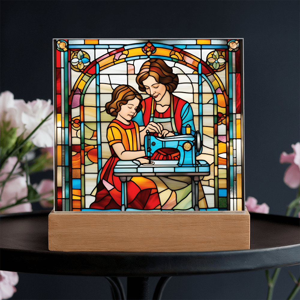 Sewing Together - Stained Glass Style LED Acrylic Plaque – A Heartfelt Gift for Quilters, Crafters, and Mothers - Mallard Moon Gift Shop